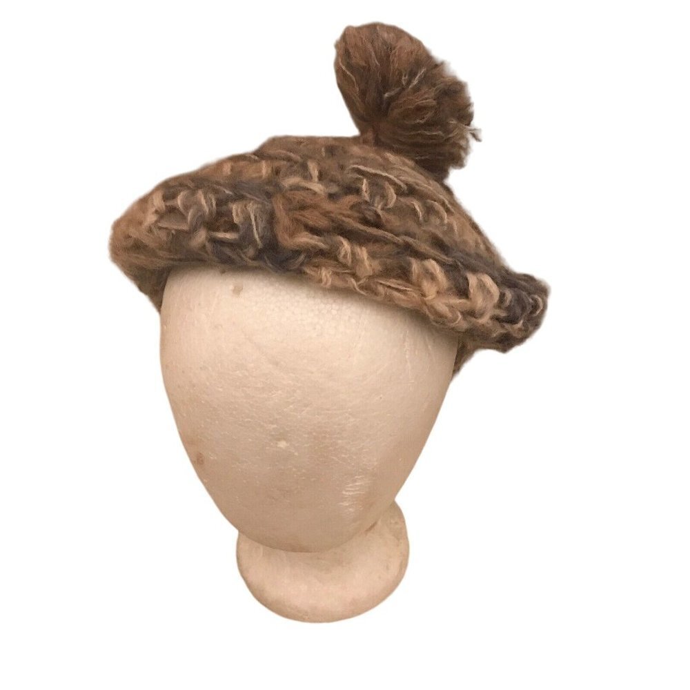 Giglio‎ d'Oro Vintage Knit Cloche Hat Beret Made In Italy Tan Light Brown